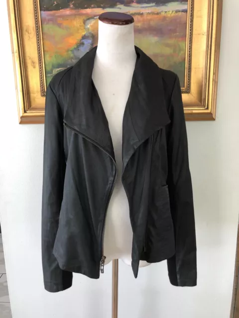 VINCE Leather Scuba Jacket Black Leather Asymmetrical Moto Jacket Medium