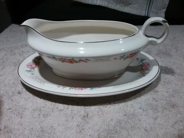 Vintage Edwin M. Knowles China Vitreous Gravy Boat And Tray