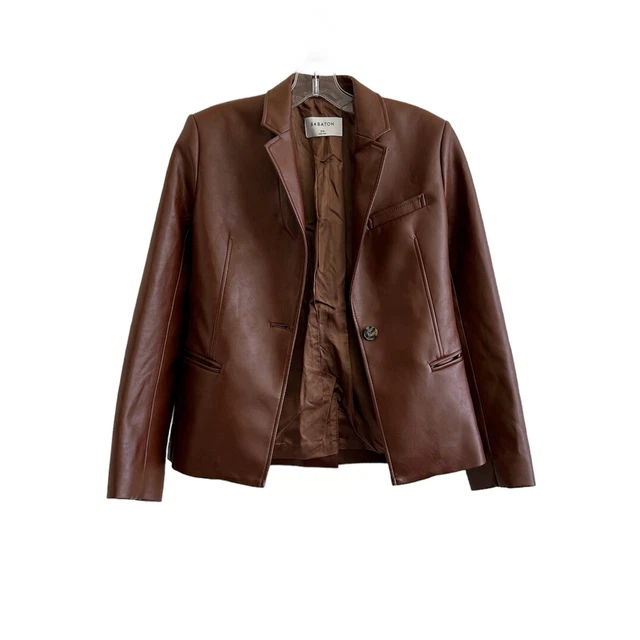 Aritzia Babaton Press Vegan Leather Blazer Cognac Brown Size 00 Aritzia Babaton Press Vegan Leather Blazer Cognac Brown Size 00