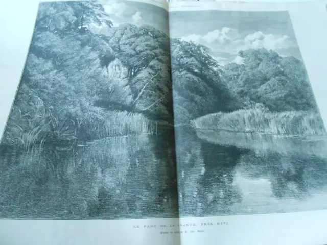 Le Parc de la Grange près de Metz Grande Gravure Old Print 1876