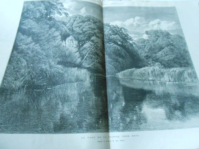 Le Parc de la Grange près de Metz Grande Gravure Old Print 1876