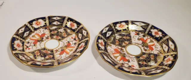 Pair Royal Crown Derby Imari 2451 Demitasse Saucers 1913 Year Code