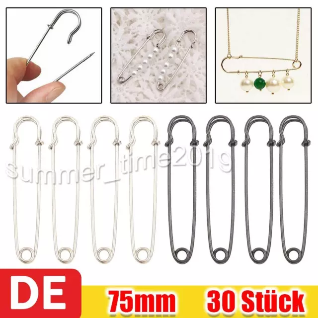 30 Stück Sicherheitsnadeln Anstecknadeln L Grösse 75mm für Kleidung Leder Segel