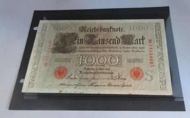 1910 German 1000 Mark Bank Note With Clear Fronted Note Holder