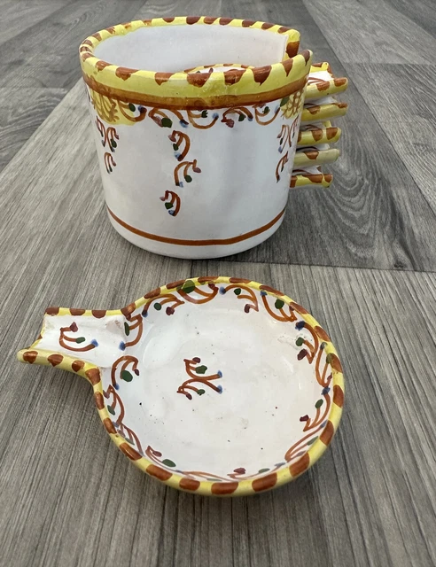 Vintage Ceramic Small Ashtray Set of 6 Hand Painted Pottery Art Stacked Personal