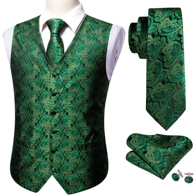 Mens Casual Work Waistcoat Paisley Floral Suit Vests Slim Tuxedo Silk Tie Set 3