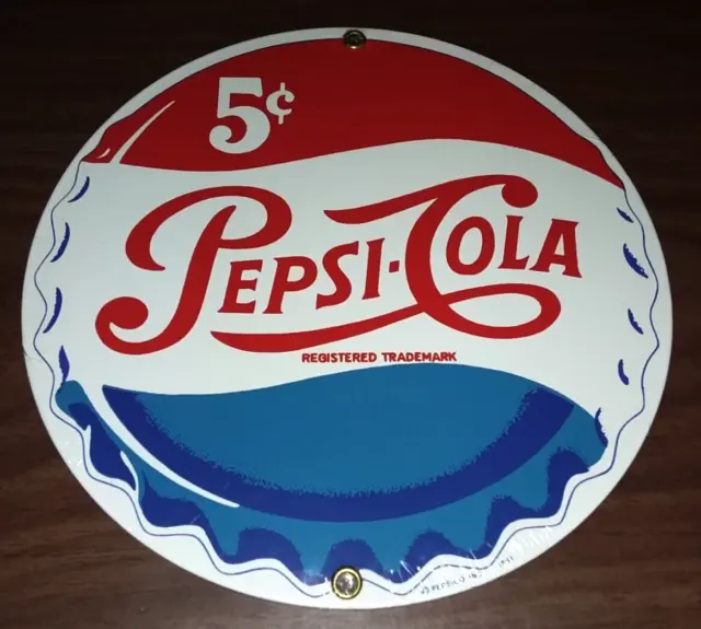 Ande Rooney Pepsi Cola 5 Cent Bottle Cap Porcelain Sign- Round 8” New Sealed