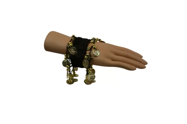 1 Pair Belly Dance Wrist Band Ankle Cuff Arm Bracelet 18 GOLD and SILVER Coins