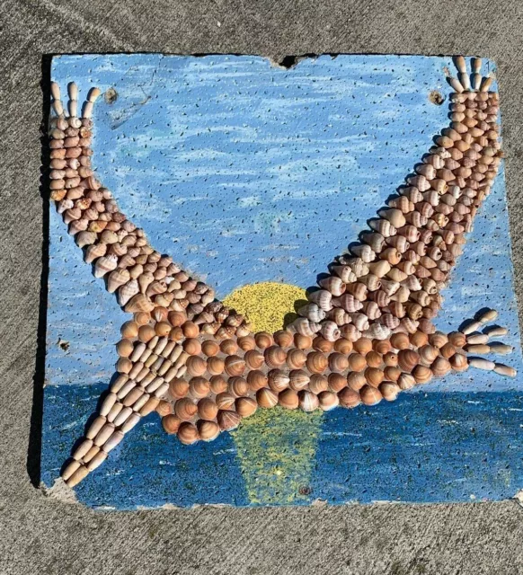 Original ART OOAK Seashell Conch PELICAN Bird Beach Ocean Nautical Decor 24/24