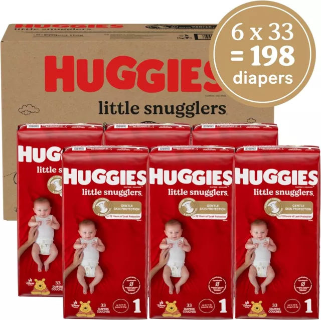 Little Snugglers Diapers, Size 1 (8-14 lbs), 198 Ct (6 packs of 33), Newborn 2