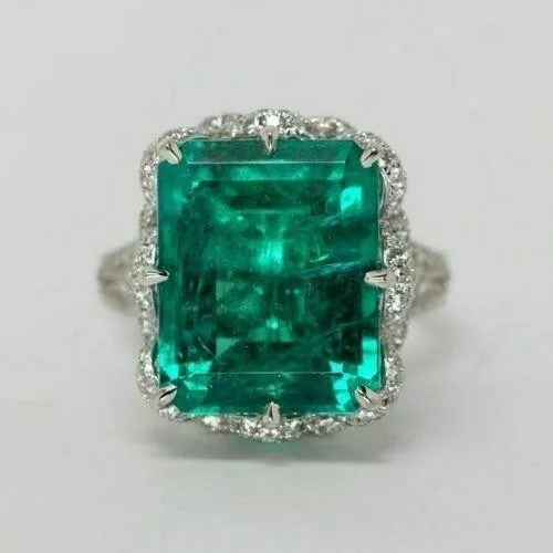 SIMULATED 4CT GREEN Emerald Women's Cocktail Party Ring 14K White Gold ...