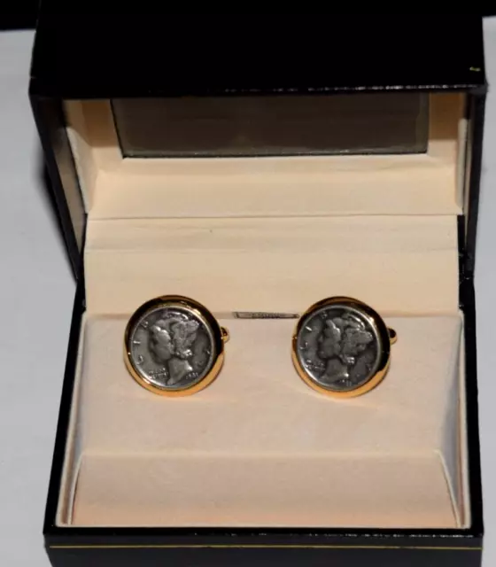 VINTAGE,  GEOFFREY BEENE 1943 Mercury Dimes Cuff Link Set, Brand New in Orig Box