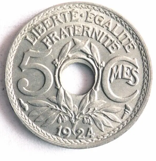 1924 France 5 Centimes - Excellent Vintage Pièce de Monnaie France Poubelle #8