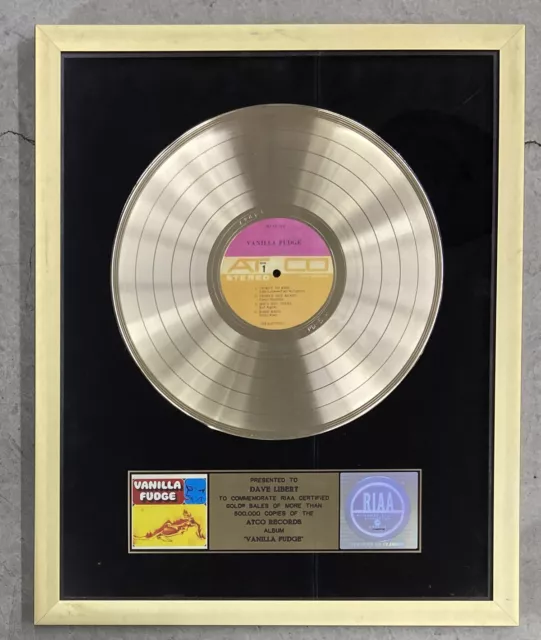 VANILLA FUDGE S/T RIAA Gold 1960S LP Award Plaque To DAVID LIBERT HAPPENINGS
