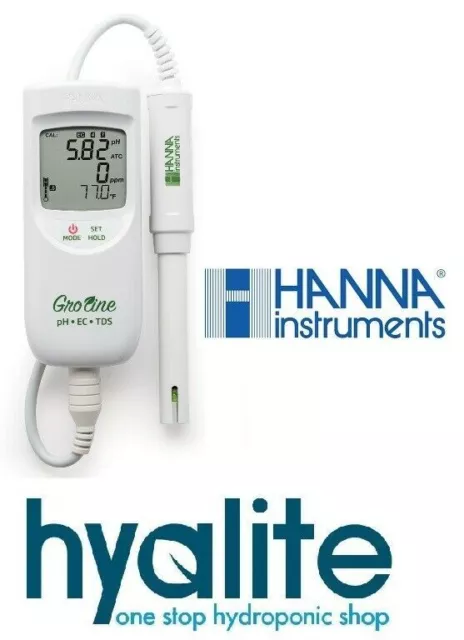 Hanna Groline Combo PH EC Temperature Portable Meter Hydroponic HI9814 Bluelab