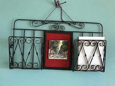 Vintage Wire Photo Letter Holder French balcony wrought iron hand painted tile