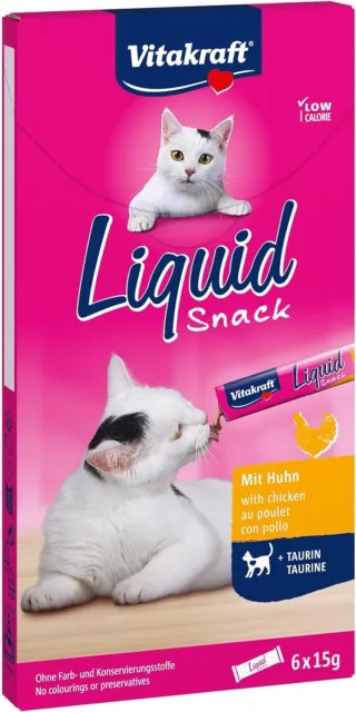 Vitakraft Snack liquido per gatto, Pollo e Taurina, 6 bustine da 15g l'una