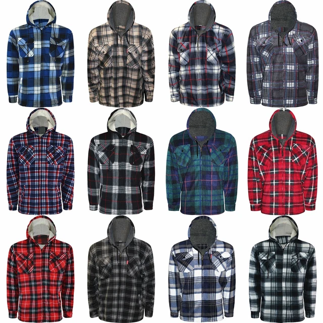 Mens Lumberjack Sherpa Fur Fleece Lined Hoodie Jacket Hooded Work Padded Shirt
