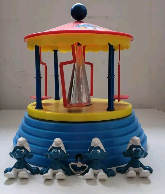 LBZ Caroussel manege Musical 4 Schtroumpfs Vintage fonctionne schleich 78 Peyo