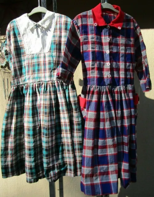Vintage 50'S Marcia Dee Originals Plaid Little Girls Dresses Sz 7/8