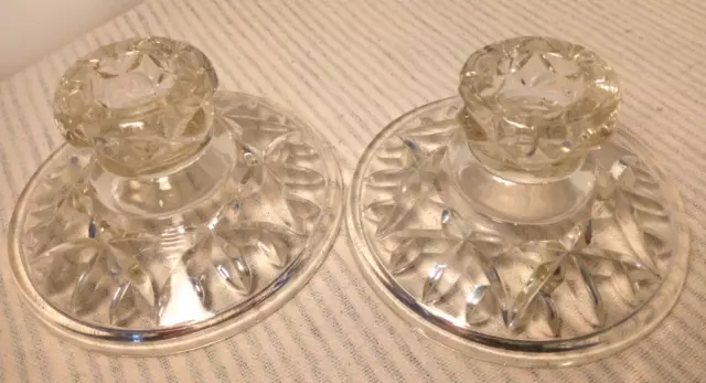 2x Clear cut glass taper Candlestick holders- Vintage ornate glass- Beautiful-GC