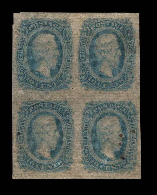 Genuine Confederate Csa Scott #11 Die-A Blue 10¢ Block Of 4 Mint Ng 'Laid' Paper