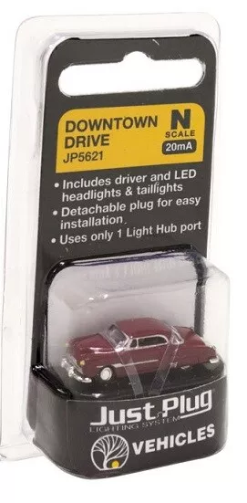 N scale Woodland Scenics Just Plug Lighted Vehicle Downtown Drive Coupe JP5621
