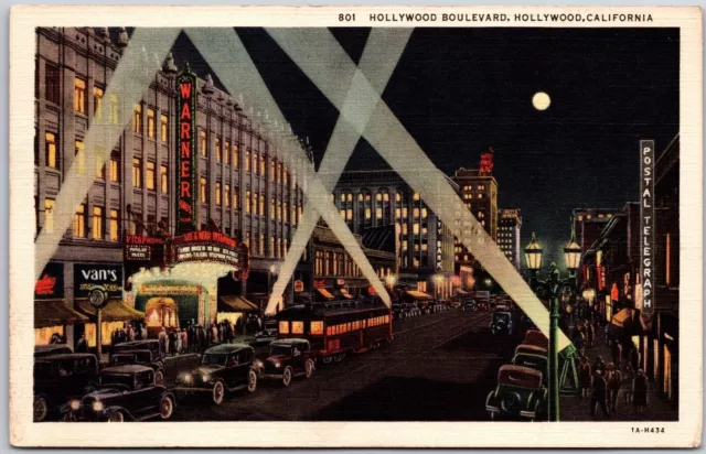 Hollywood Boulevard Hollywood California CA Postal Telegraph Street Postcard