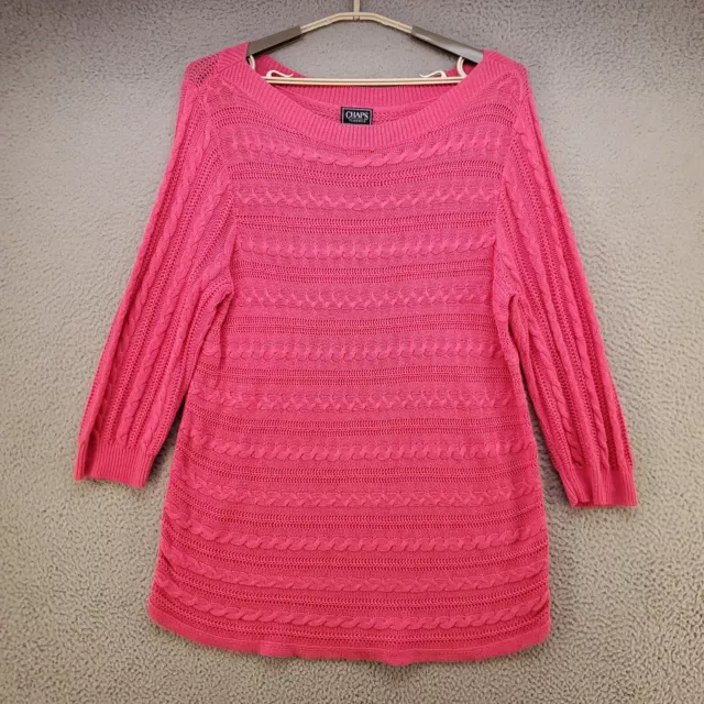 Chaps Womens Sweater 2X Linen Blend Open Knit Pink Pullover Tunic Classics