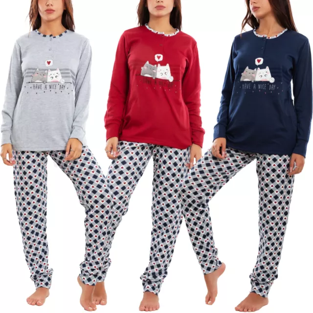 Set pigiama donna maglia pantaloni felpato gatti pigiameria TOOCOOL BE-2780