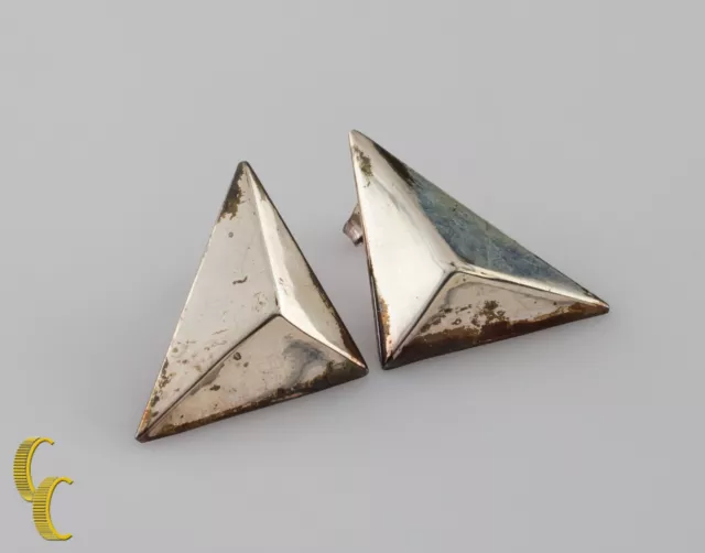 925 Argent Sterling 3D Géométrique Triangle Boucles D'Oreilles