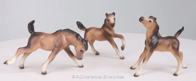 Hagen Renaker SET of 3 MINI YEARLING MATTE Figurines  - Head Turning Down & Up