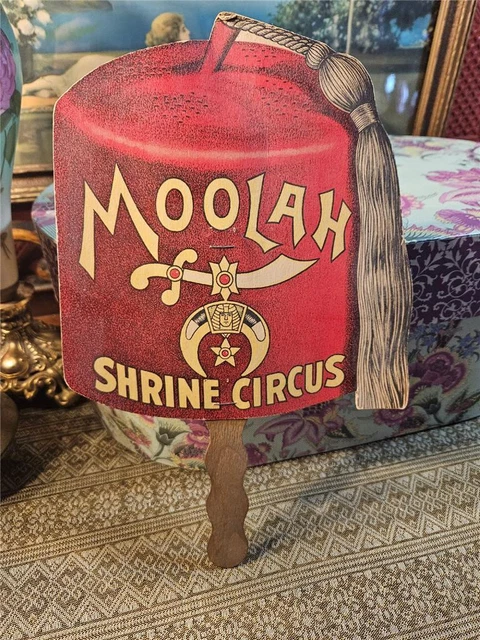 Vtg Paper Advertising Fan MOOLAH SHRINE CIRCUS Wabash Domeliner Trains Kansas