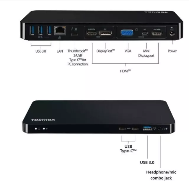 Toshiba Thunderbolt 3 Dock with USB-C PD 2x DisplayPort 4K, 4x USB 3.0 LAN Audio