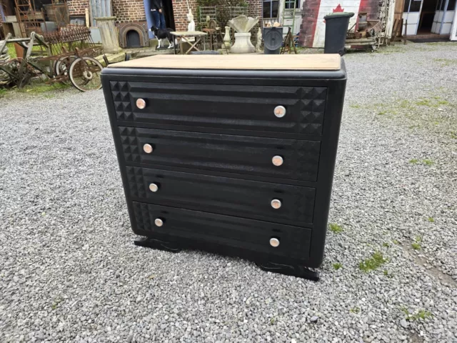 Commode Art Déco En Chêne Des Années 50 Relooker Noir Satin