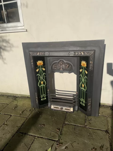 Restored Cast Iron Tiled Fireplace / Fire Insert Victorian Edwardian Style 3