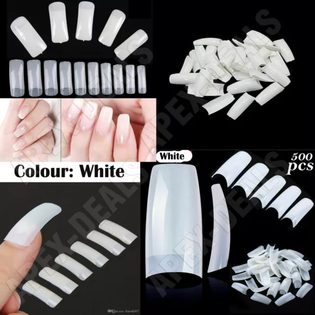 500pcs Artificial French False Nails Acrylic Full Cover Nail Art Tips White Set