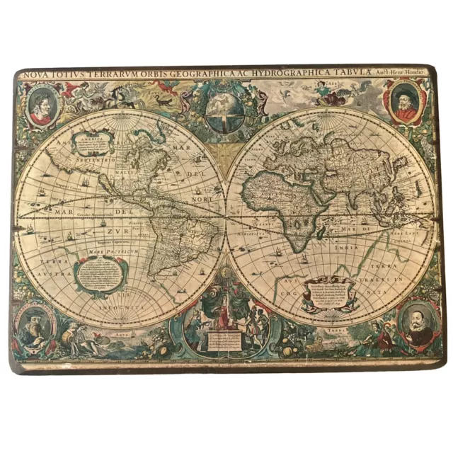 Old World Map Wall Plaque Wood Hydrographica Tabula Antiquity Vintage Art 1963