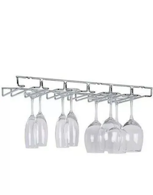 Under Cabinet Wine Glass Rack Hanging Stemware Hanger Holder Kitchen Organizer