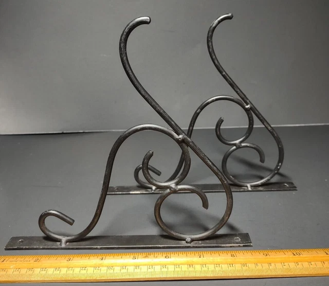 Pair Of Black Vintage Ornate Metal Wall Coat Hat Hanger Hooks