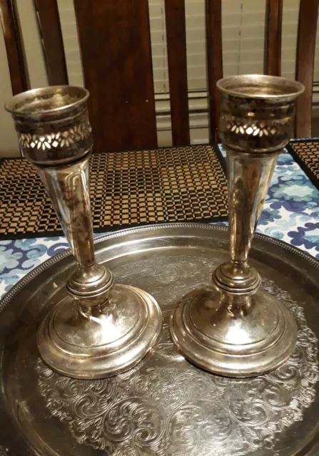 Gorham Sterling Silver Weighted Candlestick Holders (two), # 808/1,  841 grams