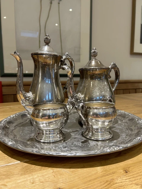 Vintage Silver Coffee And Tea Set With Tray