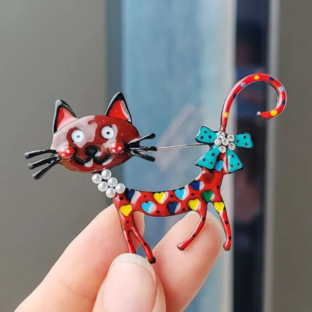 Lovely Cartoon Cat Crystal Pearl Enamel Brooch Pin Women Men Costume Jewelry New