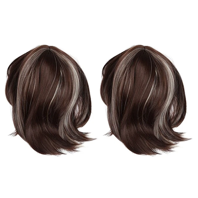 2X Peluca Cosplay Mujer Pelo Medio Chicas Cabello Medio con Gema T1C2