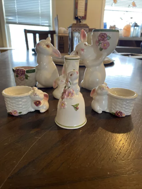 VTG Lot (6) 1980s AVON Bunny Rabbit Candle Holder Bud Vase Bell Porcelain Easter
