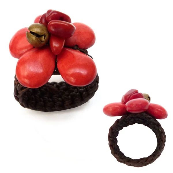 Bague Ethnique Fleur Marguerite En Cuir Marron - Taille Réglable, Artisanat, Neuf Avec étiquettes
