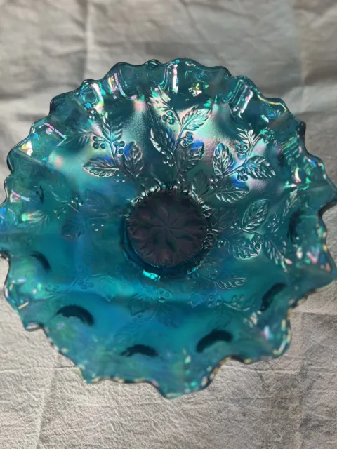 Fenton The Museum Collection 2001 Iridescent Turquoise Blue Bowl Carnival Glass