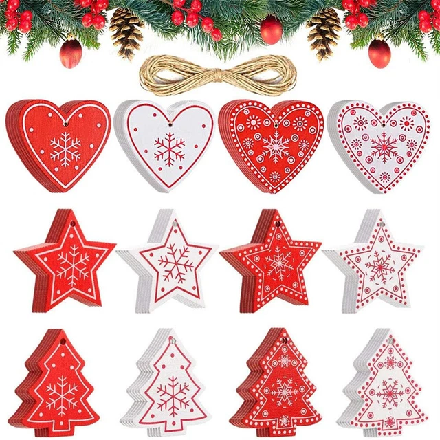 24PC Christmas Ornament Wooden Xmas Tree Hanging Sign Wedding Artwork Charm Dec