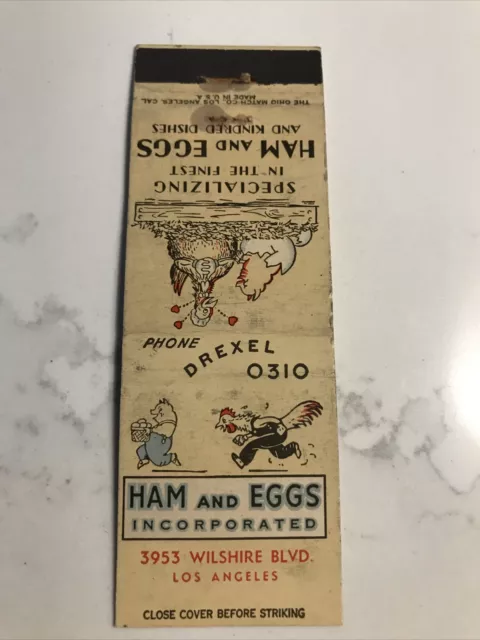 Ham And Eggs Incorporated Matchbook Cover Restaurant Los Angeles Wilshire Blvd