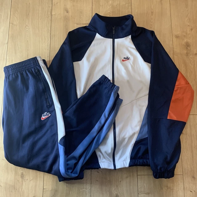 Giacca e jogger vintage Nike da uomo piccola blu e bianca